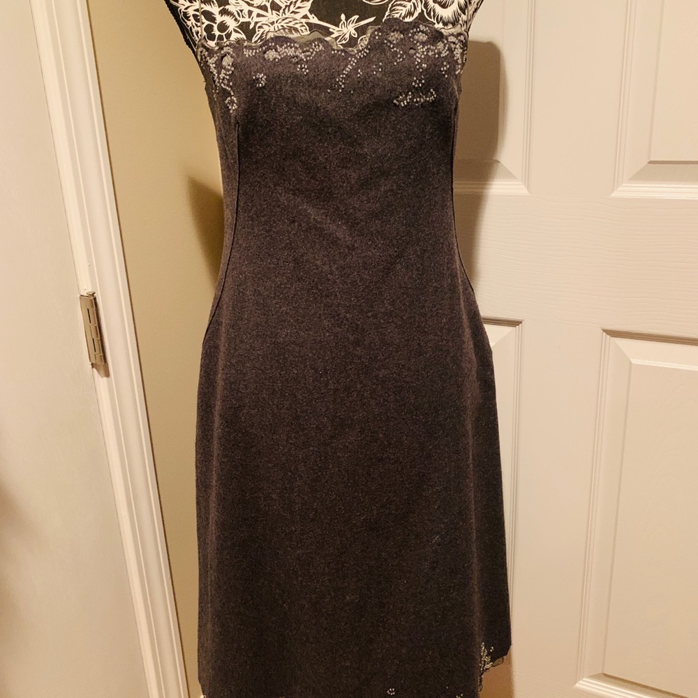 Tahari Wool Dress with Beaded Trim